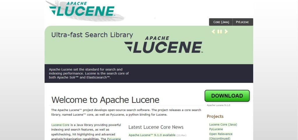 Apache Lucene landing page