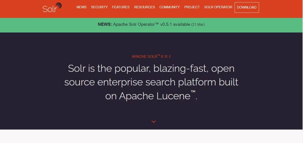 Apache Solr landing page