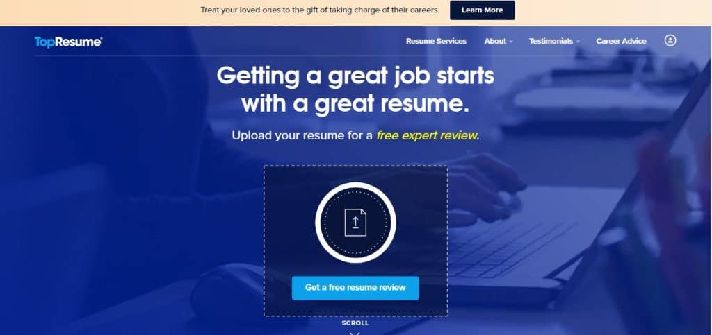 TopResume landing page