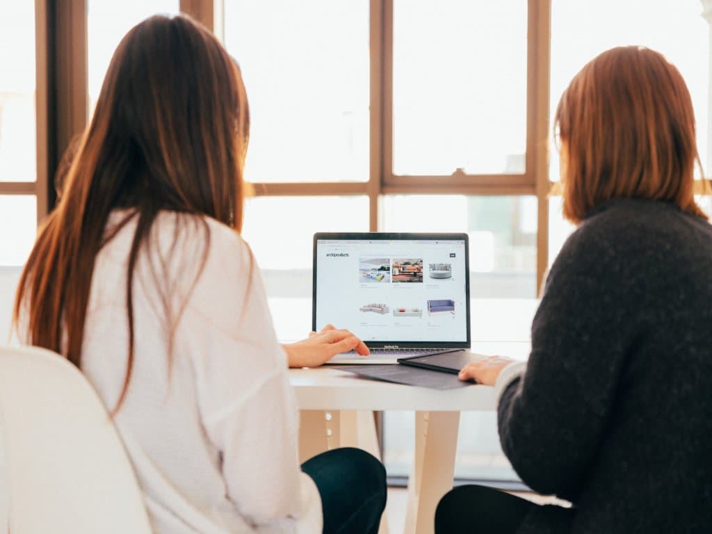 Women working on website