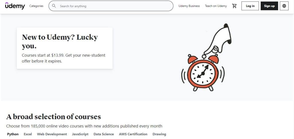 Udemy landing page