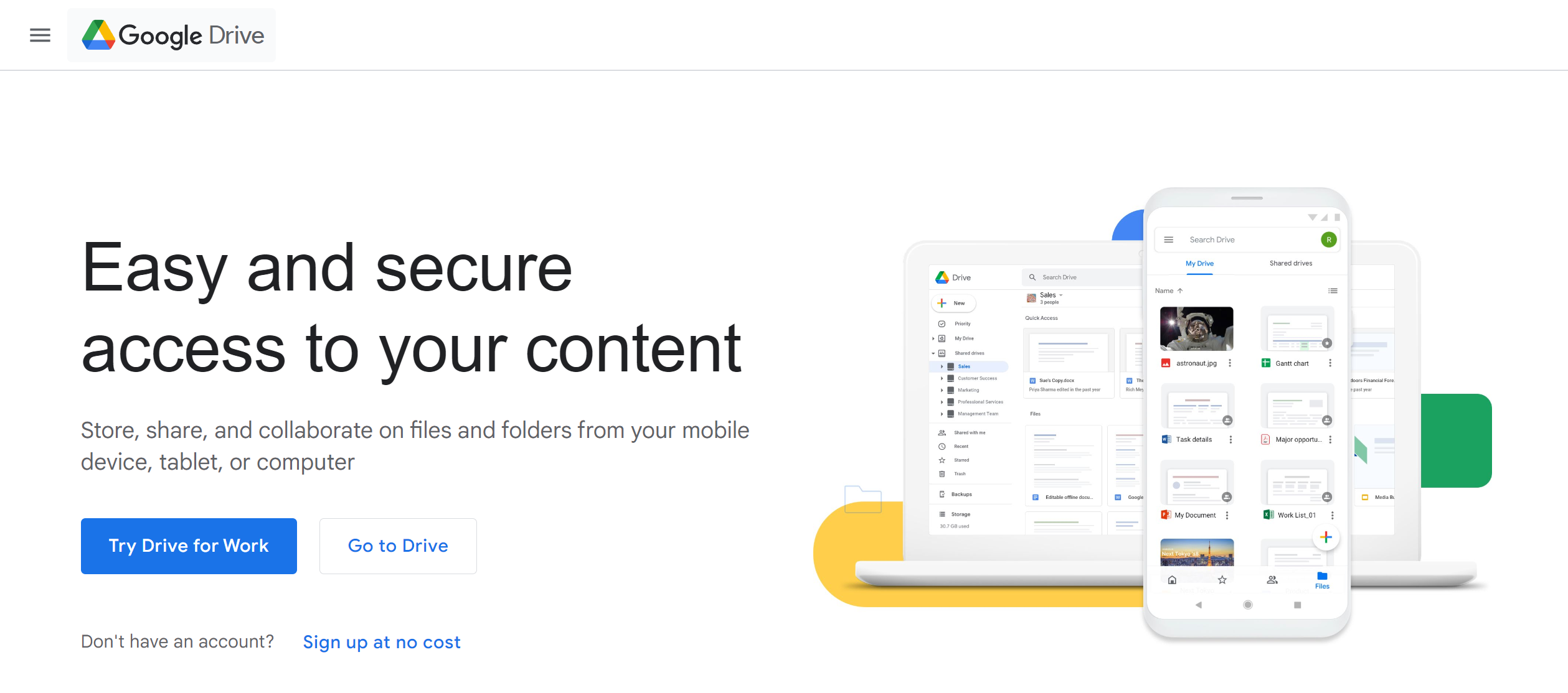 Google Drive landing page