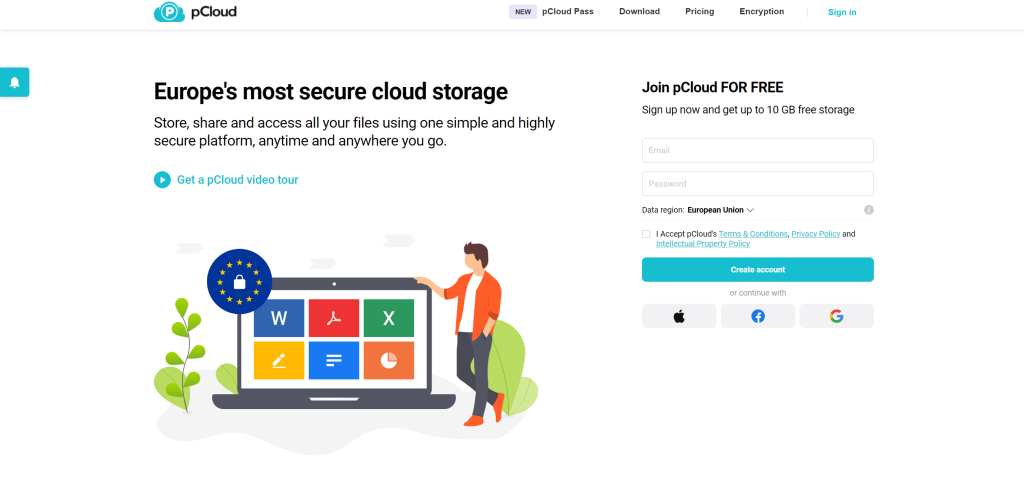 pCloud landing page